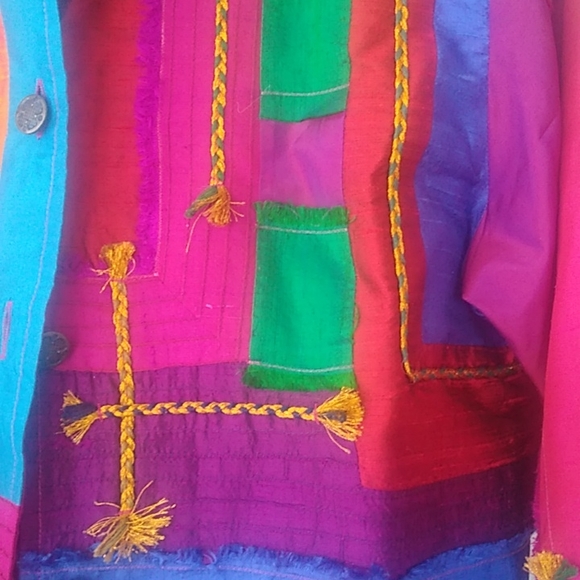 Coldwater Creek Jacket Large Red pink Blue Silk - Picture 7 of 10